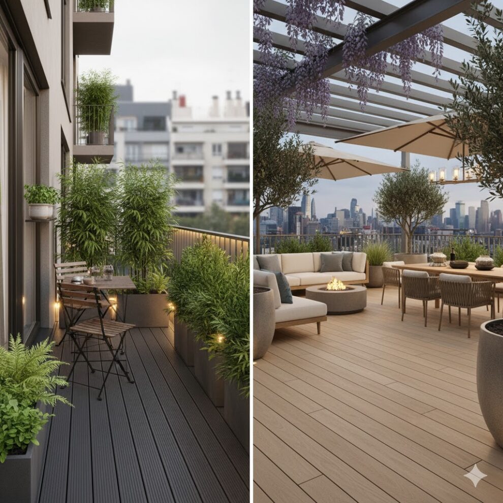 Porównanie Aranżacji Mały Balkon Duzy Taras Deski Kompozytowe